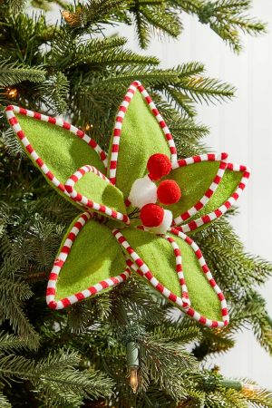 Christmas Flowers | 11" X 11" Velvet Peppermint Edge Poinsettia Pick Christmas Decor Christmas Flowers