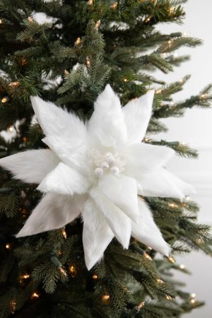 Christmas Flowers | 19" Fur Jewel Poinsettia Pick Christmas Decor Christmas Flowers