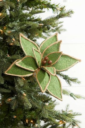 Christmas Flowers | 19" X 12" Natural Green Poinsettia Pick Christmas Decor Christmas Flowers