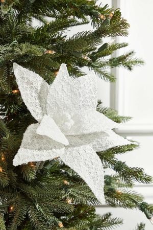 Christmas Flowers | 19" X 12" Textured White Poinsettia Stem Christmas Decor Christmas Flowers