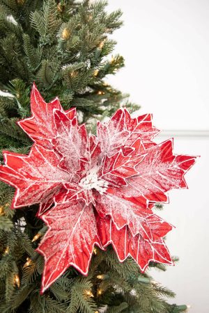 Christmas Flowers | 22" Frosted Poinsettia Stem Christmas Decor Christmas Flowers