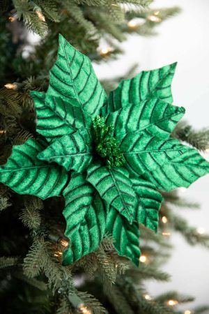 Christmas Flowers | 22" Pressed Poinsettia Stem – Green Christmas Decor Christmas Flowers