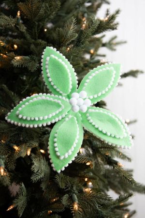 Christmas Flowers | 22" X 11" Poinsettia Stem – Frozen Green Christmas Decor Christmas Flowers