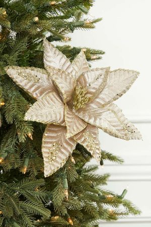 Christmas Flowers | 22" X 12" Platinum Metallic Stem Christmas Decor Christmas Flowers