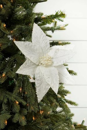 Christmas Flowers | 26" Embossed Poinsettia With Glitter Stem Christmas Decor Christmas Flowers