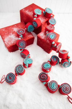 Christmas Garlands | 61" Aqua/Red Felt Candy Garland Christmas Garlands Christmas Garlands