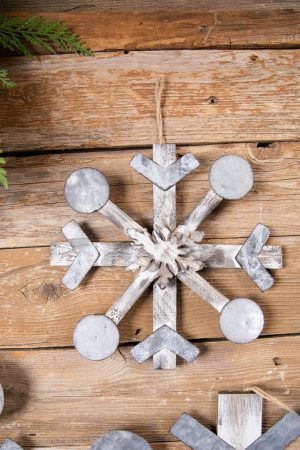 Christmas Ornaments | 13" Wood Metal Snowflake Ornament – Small Christmas Decor Christmas Ornaments