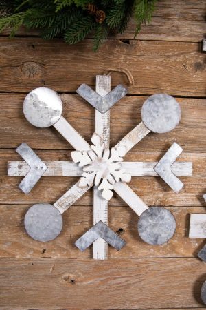 Christmas Ornaments | 18" Wood Metal Snowflake Ornament – Medium Christmas Decor Christmas Ornaments