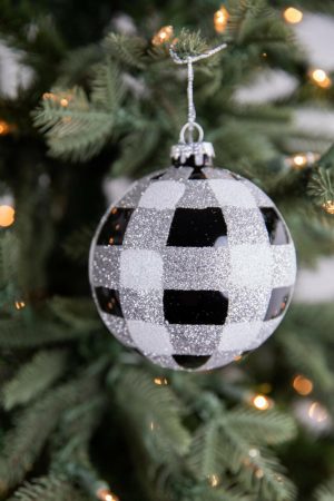 Christmas Ornaments | 4" Glass Black And White Buffalo Check Ornament Christmas Decor Christmas Ornaments