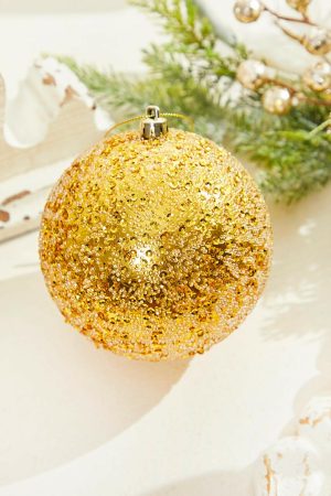 Christmas Ornaments | 4" Gold Beaded Metallic Ball Ornament Christmas Decor Christmas Ornaments