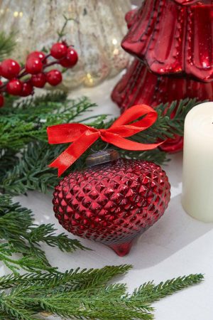 Christmas Ornaments | 4" Onion Hobnail Ruby Glass Ornament Christmas Decor Christmas Ornaments