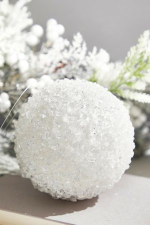 Christmas Ornaments | 4" White Crystal Ball Ornament Christmas Decor Christmas Ornaments