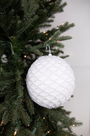 Christmas Ornaments | 6" White Glittered Net Ball Ornament Christmas Decor Christmas Ornaments