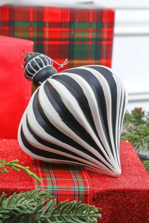 Christmas Ornaments | 7" Black And White Onion Ornament Christmas Decor Black