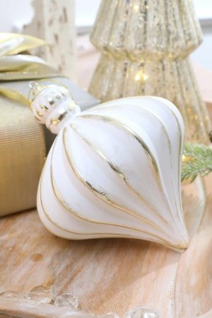 Christmas Ornaments | 7" White & Gold Matte Onion Ornament Christmas Decor Christmas Ornaments