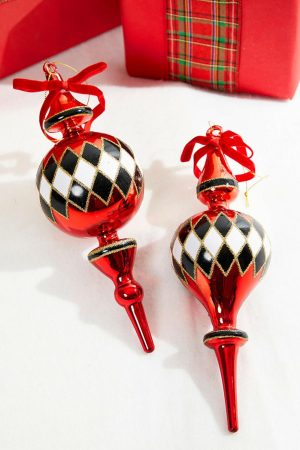 Christmas Ornaments | 9" Glass Harlequin Finial Ornament Christmas Decor Christmas Ornaments