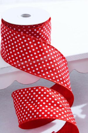 Christmas Ribbon | 2.5" X 10 Yard Red And White Polka Dot Ribbon Christmas Decor Christmas Ribbon