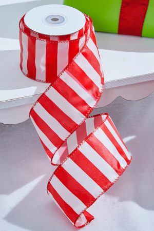 Christmas Ribbon | 2.5" X 10 Yard Red And White Stripe Christmas Ribbon Christmas Decor Christmas Ribbon