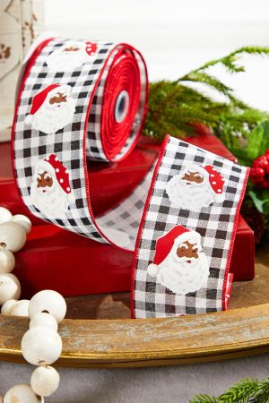 Christmas Ribbon | 2.5" X 10 Yard Vertical Santa Head/Check Ribbon Christmas Decor Christmas Ribbon