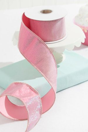 Christmas Ribbon | 2.5" X 5 Yard Pink Splash With Fused Tissue Back Ribbon Christmas Decor Christmas Ribbon