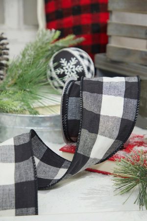 Christmas Ribbon | 4" X 10 Yard Black & White Buffalo Plaid Ribbon Christmas Decor Christmas Ribbon