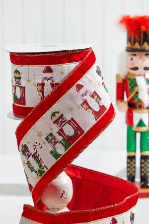 Christmas Ribbon | 4" X 10 Yard Nutcracker Velvet Ribbon Christmas Decor Christmas Ribbon