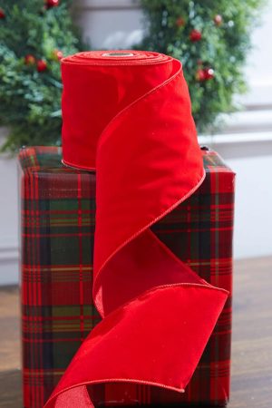 Christmas Ribbon | 4" X 10 Yard Red Velvet Wired Ribbon Christmas Decor Christmas Ribbon