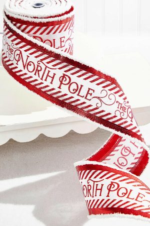 Christmas Ribbon | 4" X 10 Yard Red/White North Pole Ribbon Christmas Decor Christmas Ribbon