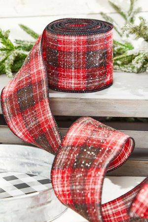 Christmas Ribbon | 4" X 10 Yard Snowy Plaid Wired Ribbon Christmas Decor Christmas Ribbon