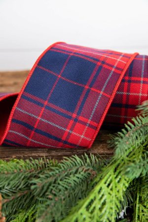 Christmas Ribbon | 4" X 5 Yard Red & Navy Plaid Check Ribbon Christmas Decor Christmas Ribbon