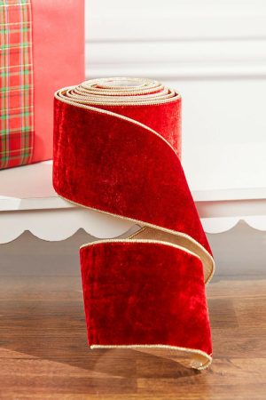 Christmas Ribbon | 4" X 5 Yard Red Sheldon Velvet Ribbon Christmas Decor Christmas Ribbon