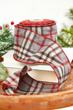 Christmas Ribbon | 4" X 5 Yard Wool Check Plaid Ribbon Christmas Decor Christmas Ribbon