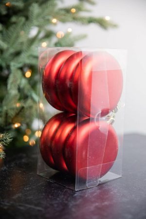 Christmas Shatterproof | 10Cm Matte Red Round Disk Ornaments – Set Of 6 Christmas Decor Christmas Shatterproof