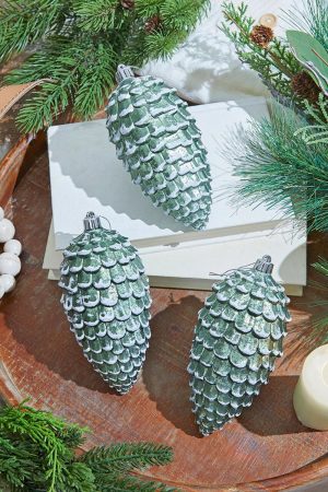 Christmas Shatterproof | 6.5" Snowed Pine Cone Ornament – Set Of 3 Christmas Decor Christmas Ornaments