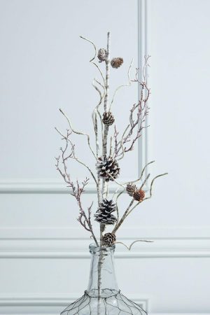 Christmas Sprays | 32" Iced Birch Cone Stem Christmas Decor Christmas Sprays