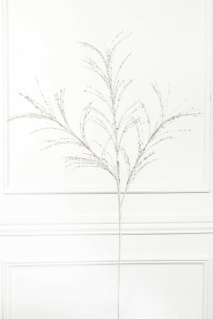 Christmas Sprays | 34" Glitter/Sequin Pampas Gras Spray X3 – White Christmas Decor Christmas Sprays