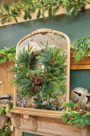 Christmas Teardrops | 26" Mixed Greens With Pine Cones Swag Wreath Christmas Greenery Christmas Teardrops