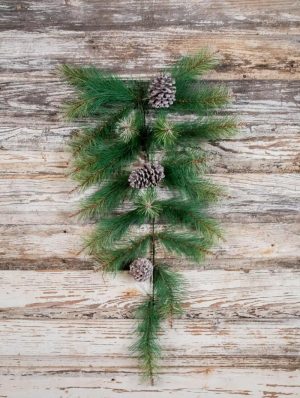 Christmas Teardrops | 28" Pine Teardrop With Frosted Cone Christmas Greenery Christmas Teardrops