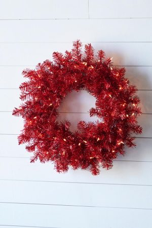 Christmas Wreaths | 20" Lighted Red Wreath Christmas Greenery Christmas Wreaths