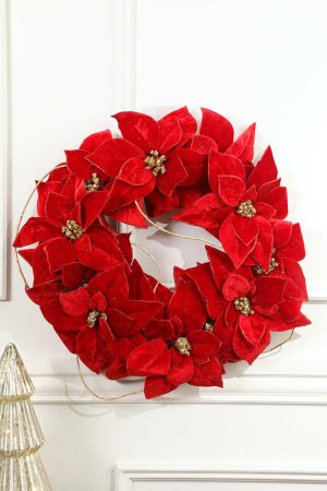 Christmas Wreaths | 21" Poinsettia Wreath Christmas Greenery Christmas Wreaths