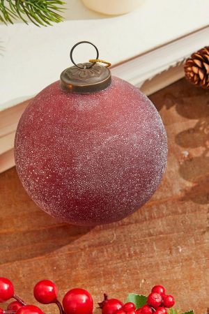 Glass Ornaments | 4" Frosted Ruby Glass Ornament Christmas Decor Christmas Ornaments