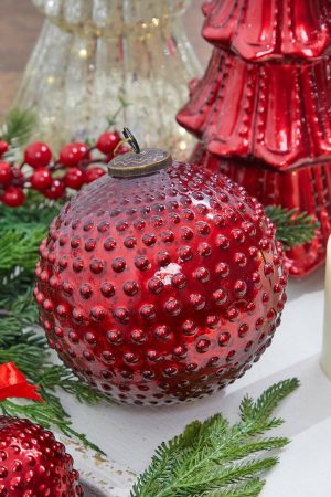 Glass Ornaments | 6" Round Hobnail Ruby Mercury Glass Ornament Christmas Decor Christmas Ornaments