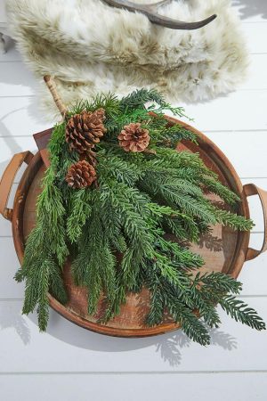 Natural Greenery | 24" Real Touch Cedar Spruce Cone Teardrop Christmas Greenery Green