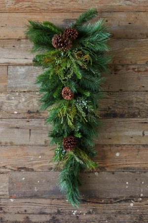 Natural Greenery | 32" Deep Woods Mix Greens With Pinecones Teardrop Christmas Greenery Christmas Teardrops