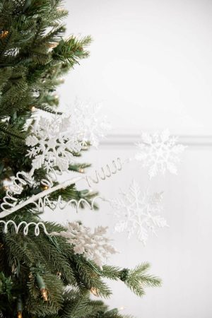 Christmas Sprays | 25" White Curly Snowflake Stem Christmas Decor Christmas Sprays