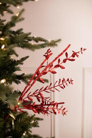 Christmas Sprays | 29" Red Glitter Boxwood Berry Stick Spray Christmas Decor Christmas Sprays