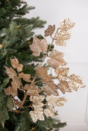 Christmas Sprays | 32" Rose Gold Glitter Leaf Stem Christmas Decor Christmas Sprays