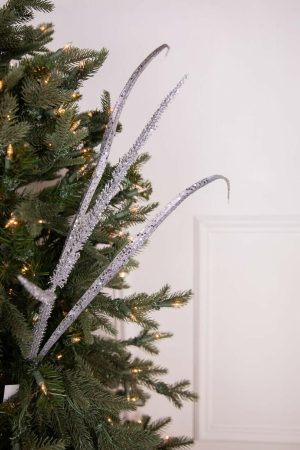 Christmas Sprays | 39" Glitter Sequin Grass Blossom Spray – Silver Christmas Decor Christmas Sprays