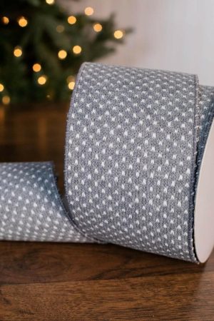 Christmas Ribbon | 4" X 10 Yard Gray Woven Dot Knitted Ribbon Christmas Decor Christmas Ribbon