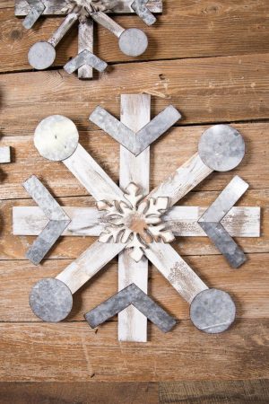 Christmas Ornaments | 22" Wood Metal Snowflake Ornament – Large Christmas Decor Christmas Ornaments